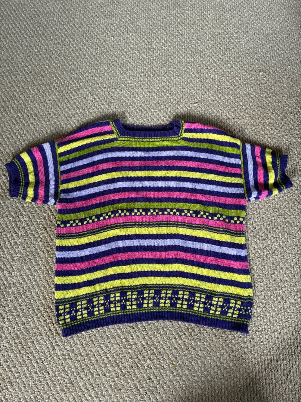 Vtg 90s United Colors of Benetton Italy Striped Short Sleeve Sweater Purple L